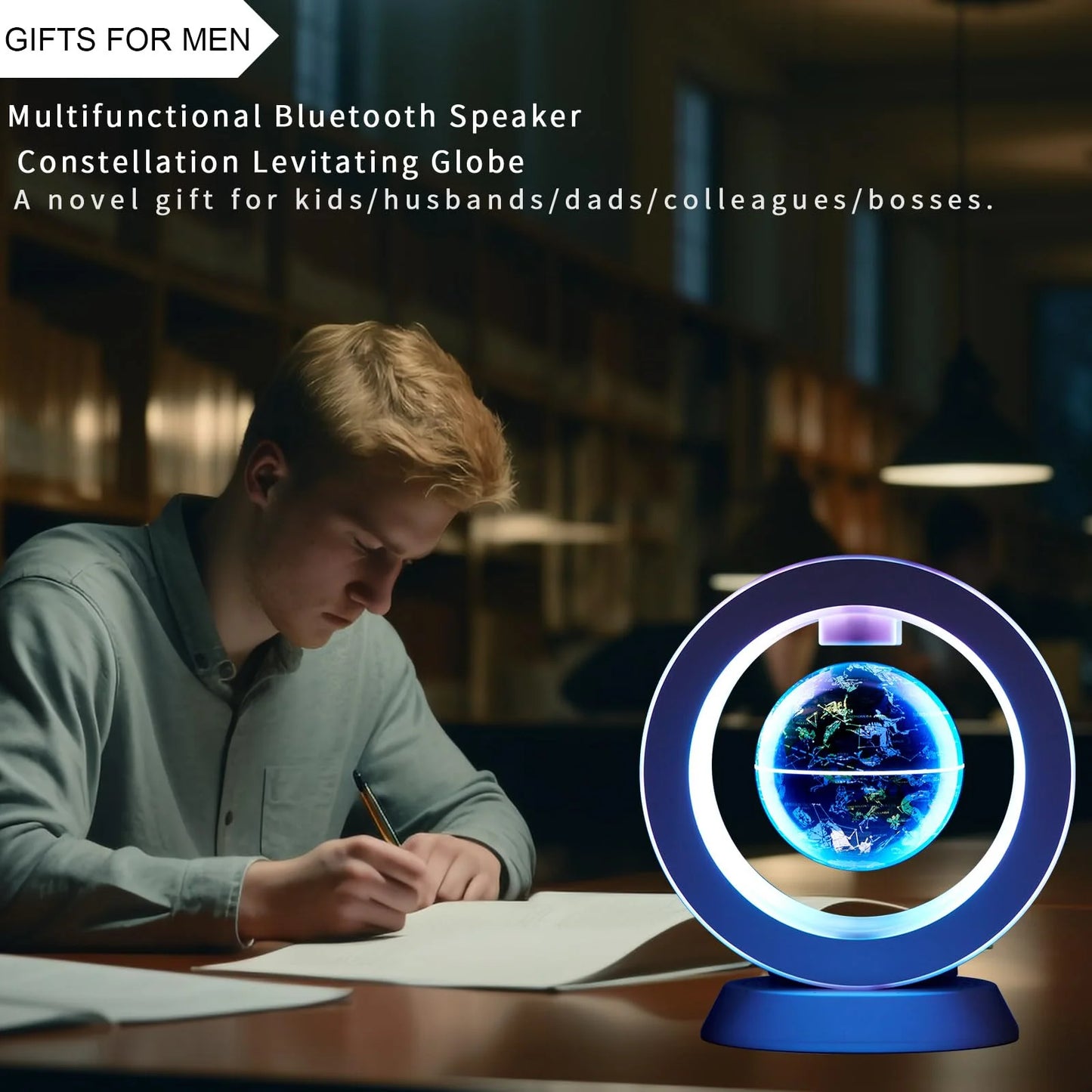 Magnetic Levitation Bluetooth Speaker Constellation Lamp Spinning Floating World Globe for Kids Learning or Men Boss Office Desk Accessories Decor,Cool Tech Gadgets Unique Desk Toy Gift for Teens