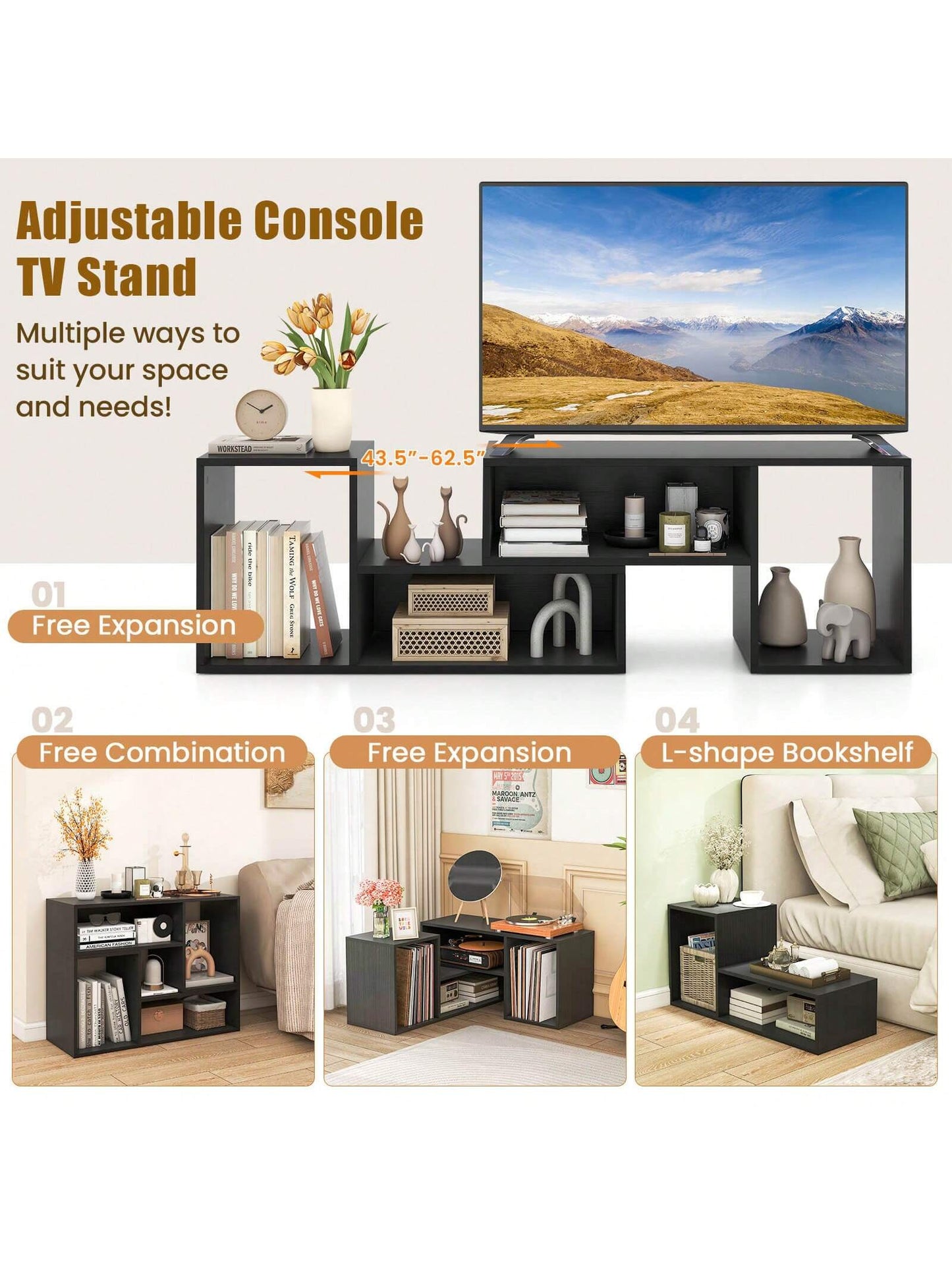 Lifezeal 2 PCS Adjustable TV Stands with Storage Cubes for Tvs up to 55 Inches Cabinets