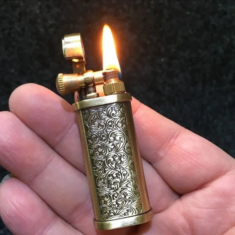 2024Tang Grass Vintage Flint Kerosene Lighters Flame Retro Metal Grinding Wheel Petrol Cigarette Cool Lighters Creative Gadgets