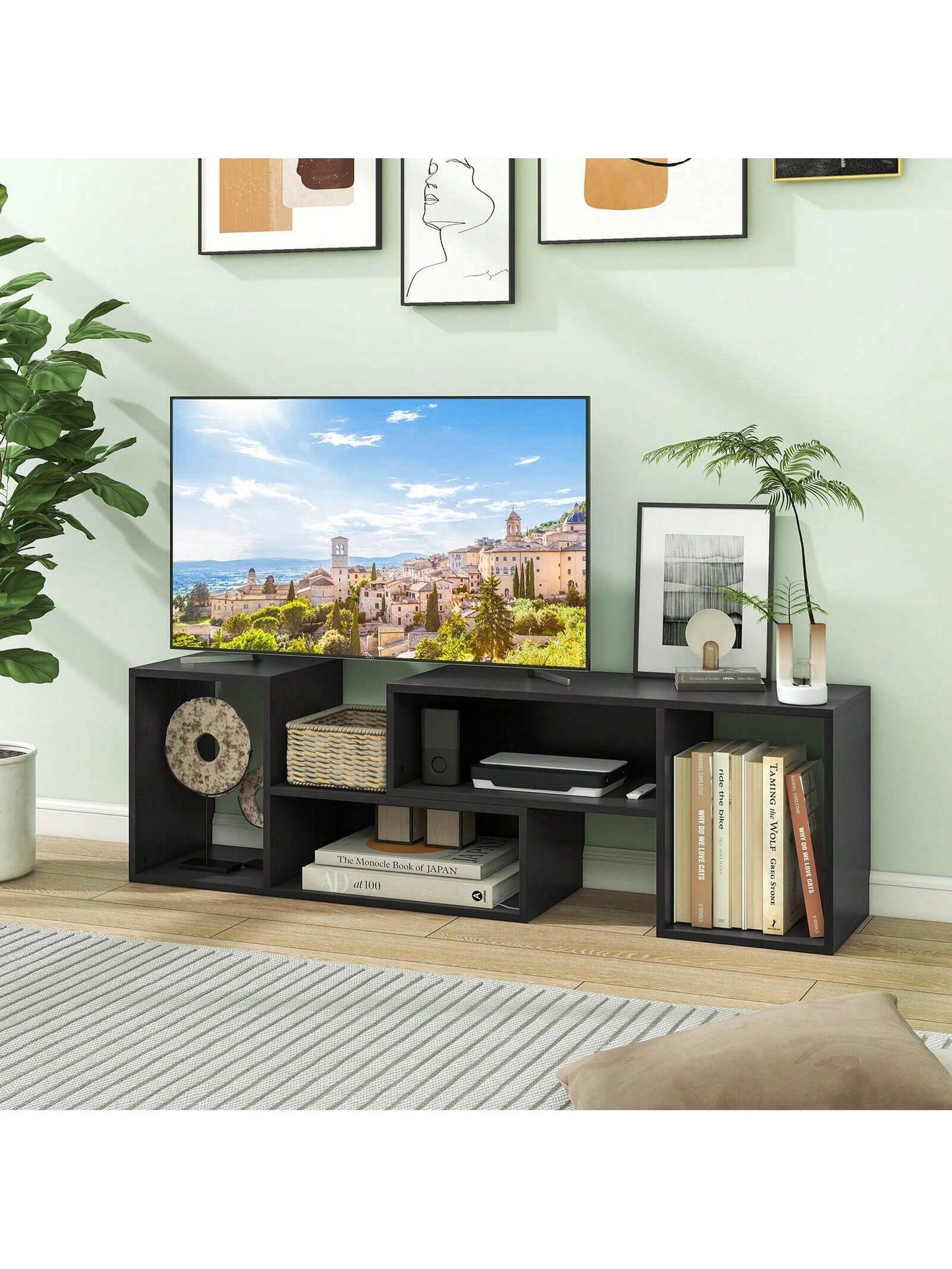 Lifezeal 2 PCS Adjustable TV Stands with Storage Cubes for Tvs up to 55 Inches Cabinets