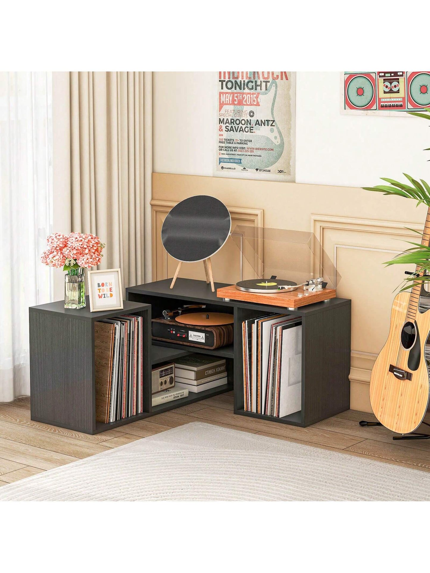 Lifezeal 2 PCS Adjustable TV Stands with Storage Cubes for Tvs up to 55 Inches Cabinets