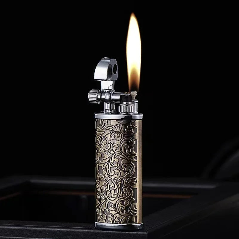2024Tang Grass Vintage Flint Kerosene Lighters Flame Retro Metal Grinding Wheel Petrol Cigarette Cool Lighters Creative Gadgets