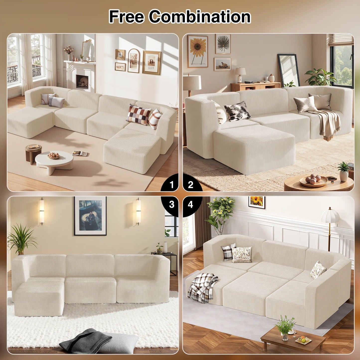 Gaildon Corduroy Sponge Sofa Lounge Chair Fluffy Modern Sleeper Chair with Removable Footrest for Indoor Living Room and Bedroom