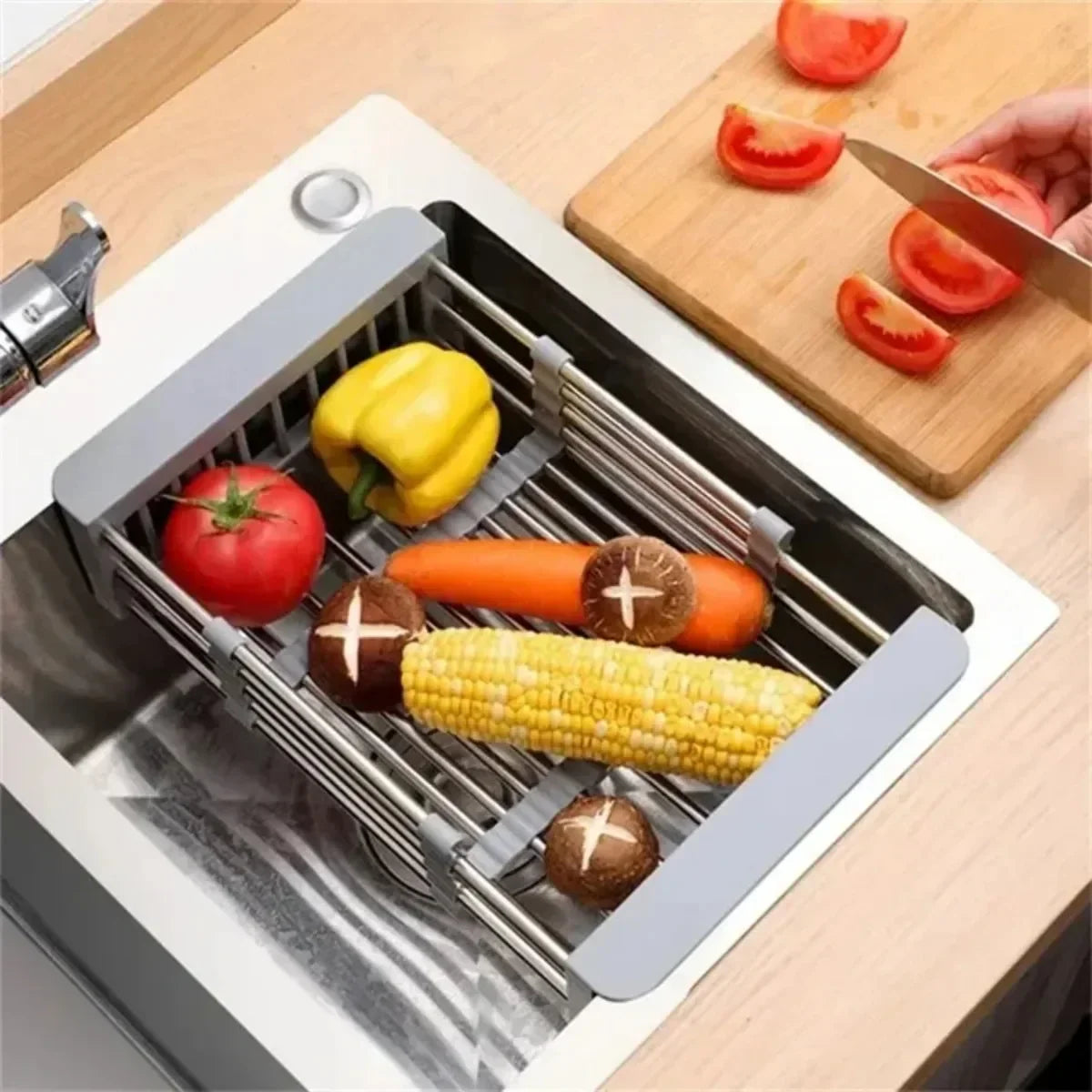 Stainless Steel Dish Drainer Kitchen Sink Rack Vegetable Rack Extendable Drying Storage Accessories Storage Kitchen Tools