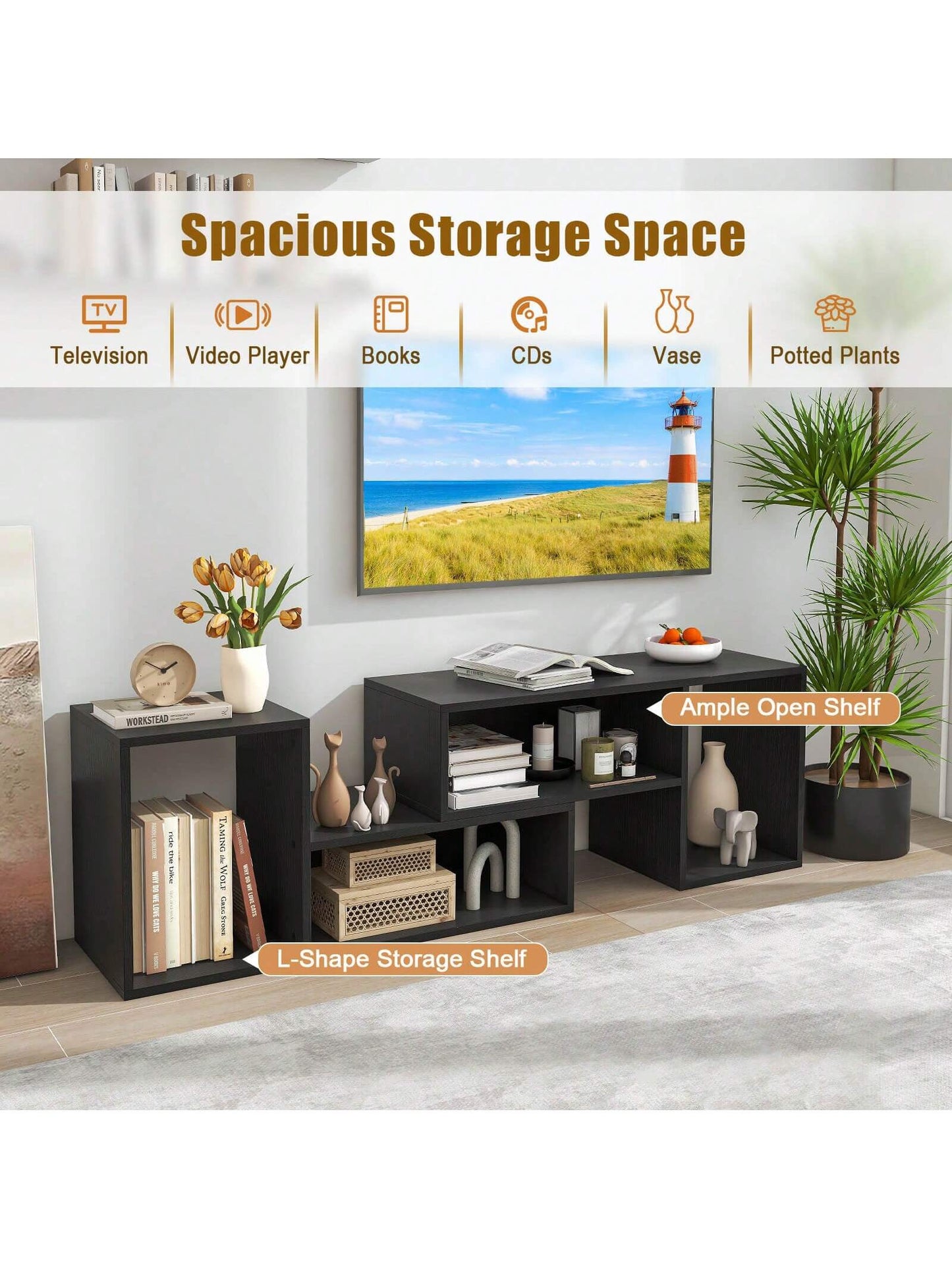 Lifezeal 2 PCS Adjustable TV Stands with Storage Cubes for Tvs up to 55 Inches Cabinets