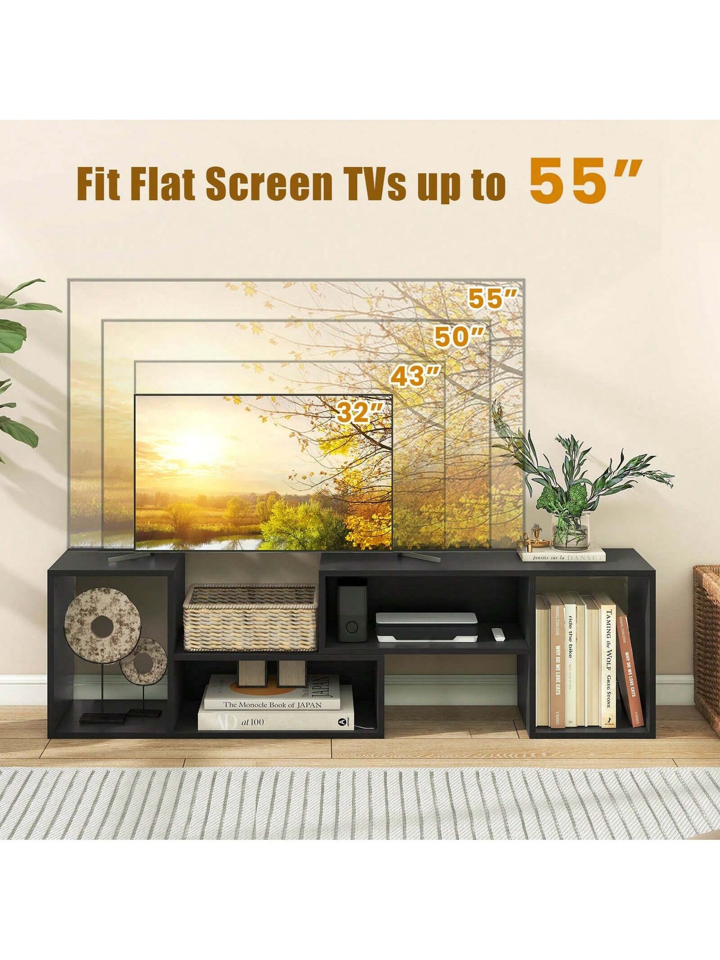 Lifezeal 2 PCS Adjustable TV Stands with Storage Cubes for Tvs up to 55 Inches Cabinets