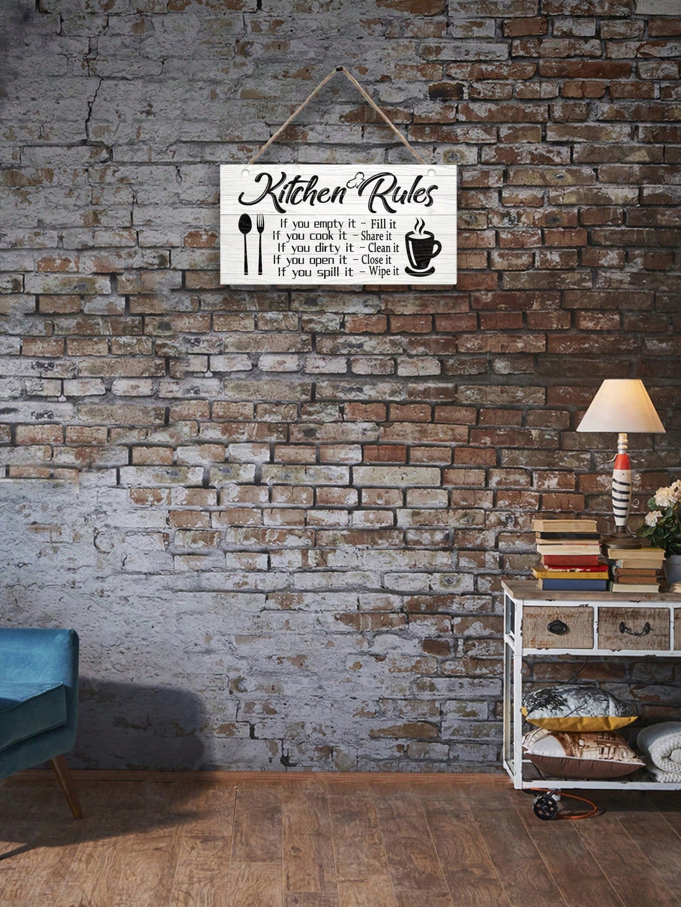 1Pc, Art Kitchen Rules Wooden Plaque, Funny Inspirational Quotes Canvas Print Wall Decor, Room Decor, Scene Decor, Kitchen Decor