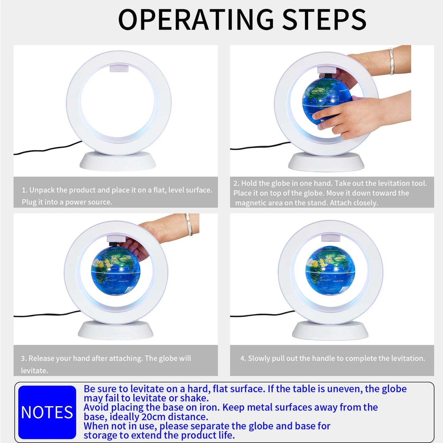 Magnetic Levitation Bluetooth Speaker Constellation Lamp Spinning Floating World Globe for Kids Learning or Men Boss Office Desk Accessories Decor,Cool Tech Gadgets Unique Desk Toy Gift for Teens
