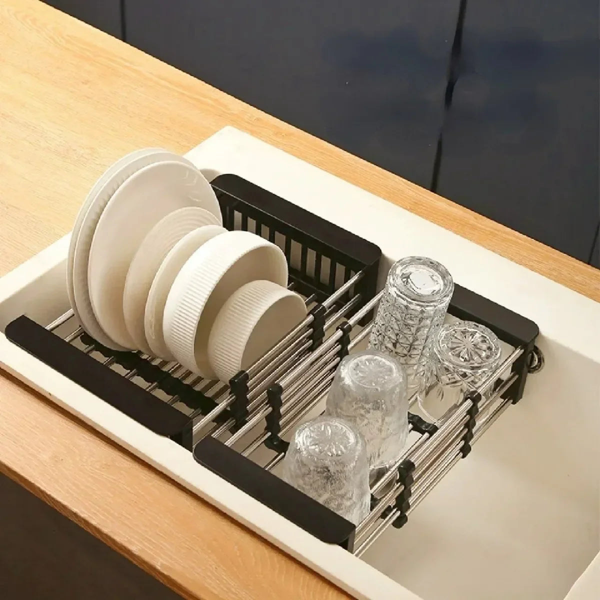 Stainless Steel Dish Drainer Kitchen Sink Rack Vegetable Rack Extendable Drying Storage Accessories Storage Kitchen Tools