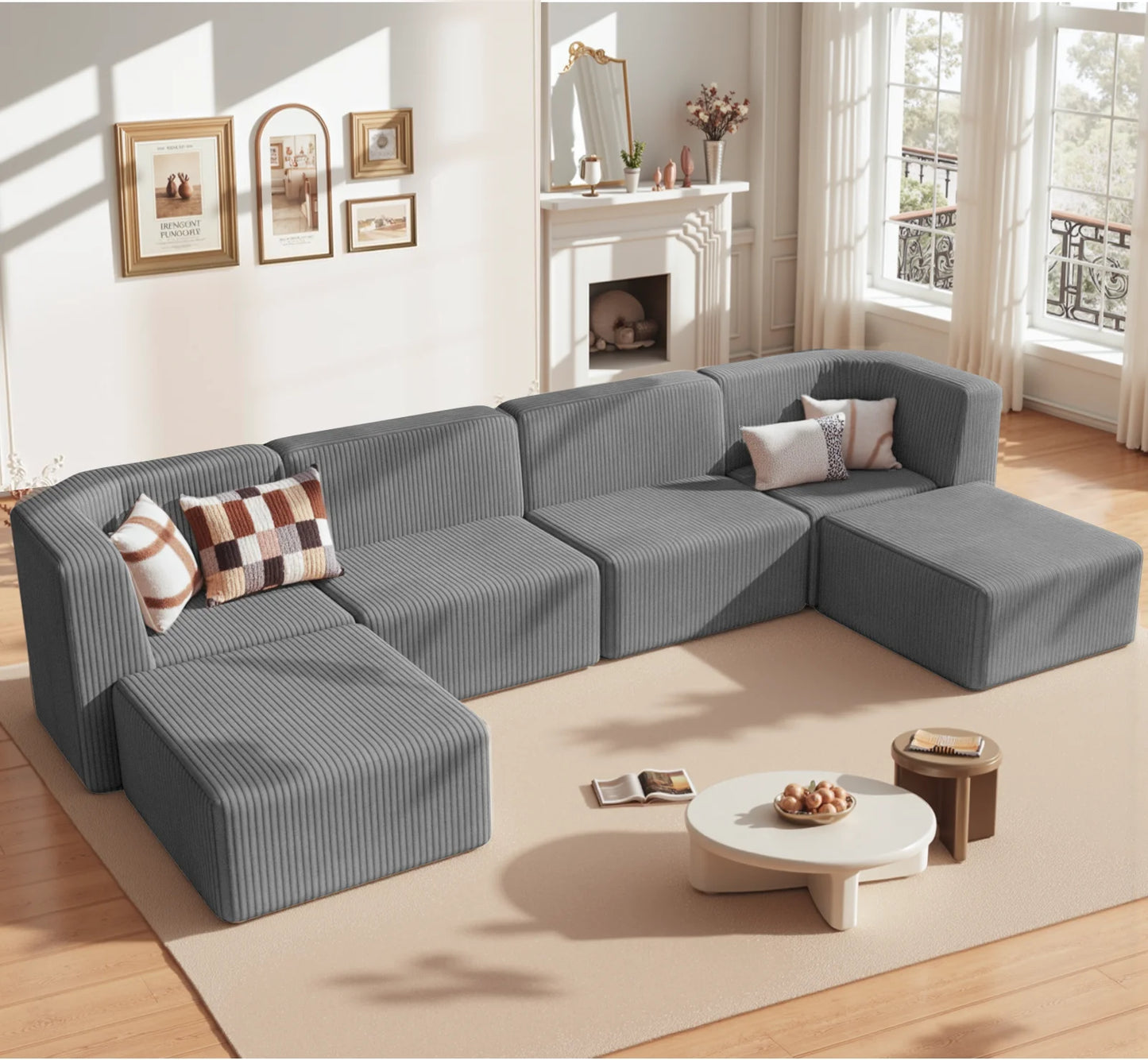 Gaildon Corduroy Sponge Sofa Lounge Chair Fluffy Modern Sleeper Chair with Removable Footrest for Indoor Living Room and Bedroom