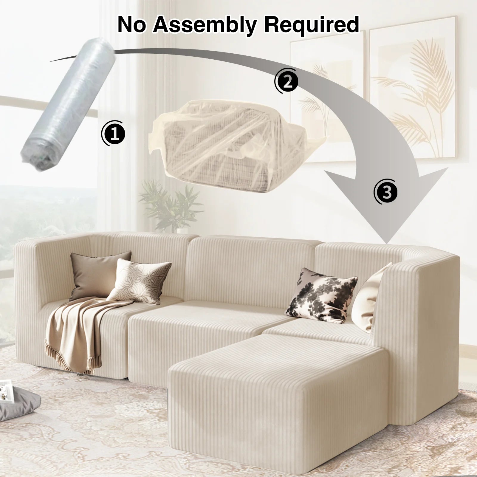 Gaildon Corduroy Sponge Sofa Lounge Chair Fluffy Modern Sleeper Chair with Removable Footrest for Indoor Living Room and Bedroom