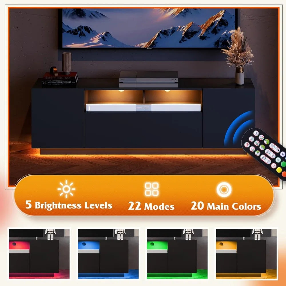 TV Stand for 65 Inch TV, Modern Entertainment Center with LED, 58" TV Console with Storage Cabinet, TV Stands for Living Room,