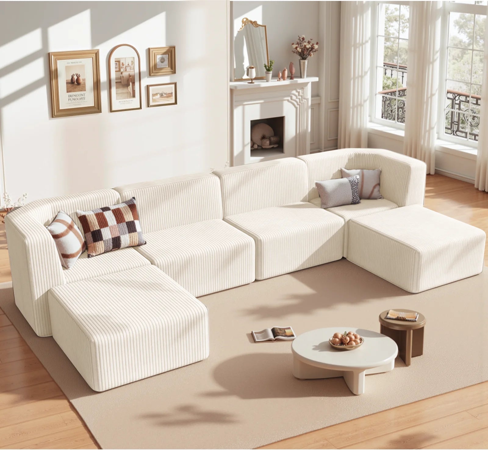 Gaildon Corduroy Sponge Sofa Lounge Chair Fluffy Modern Sleeper Chair with Removable Footrest for Indoor Living Room and Bedroom