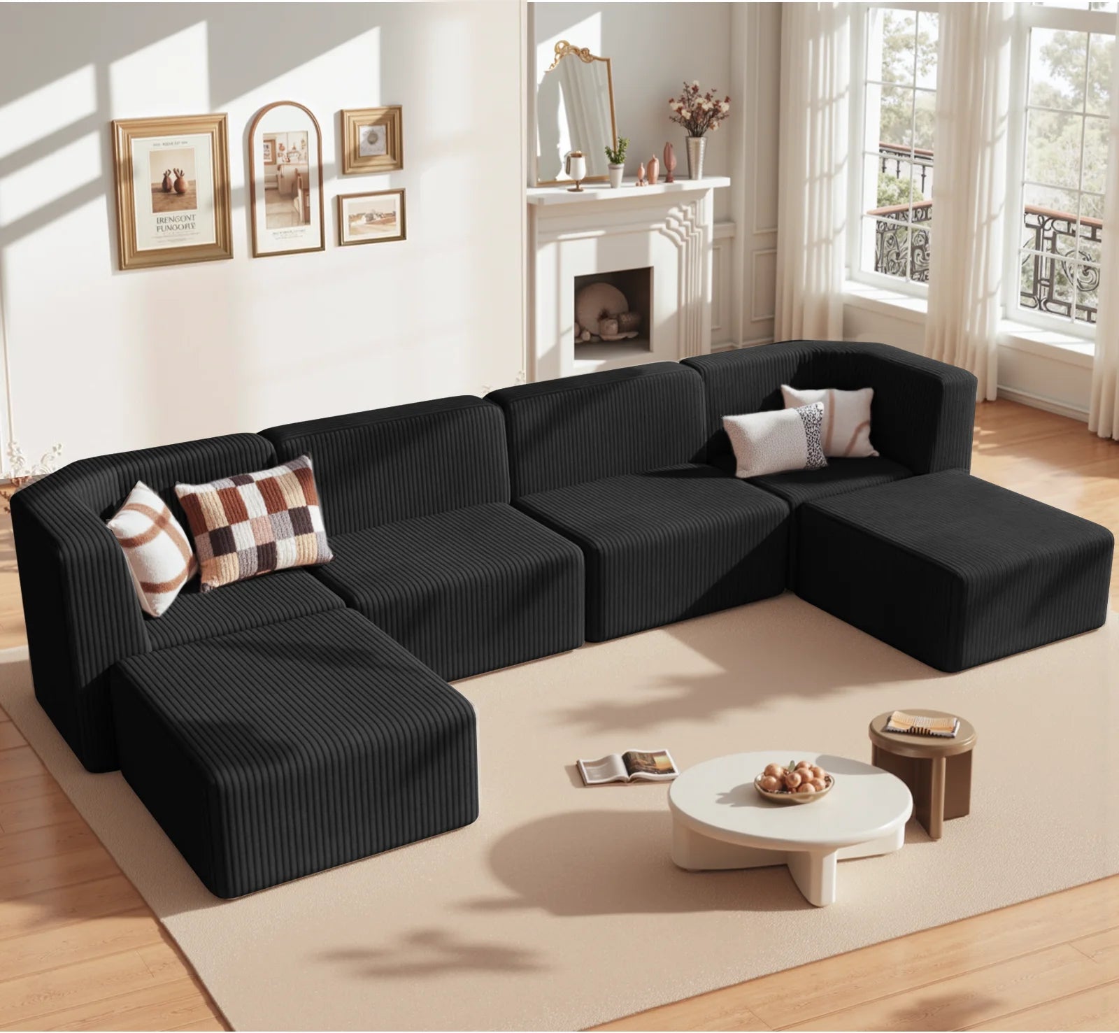 Gaildon Corduroy Sponge Sofa Lounge Chair Fluffy Modern Sleeper Chair with Removable Footrest for Indoor Living Room and Bedroom