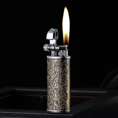 2024Tang Grass Vintage Flint Kerosene Lighters Flame Retro Metal Grinding Wheel Petrol Cigarette Cool Lighters Creative Gadgets