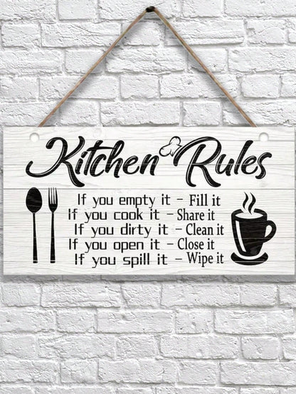 1Pc, Art Kitchen Rules Wooden Plaque, Funny Inspirational Quotes Canvas Print Wall Decor, Room Decor, Scene Decor, Kitchen Decor