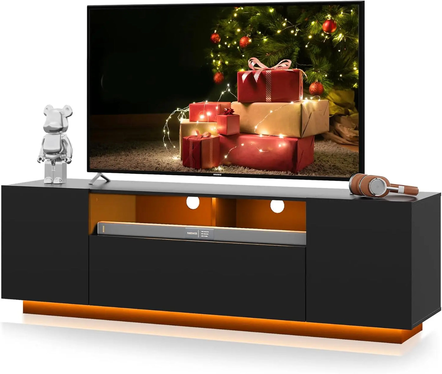 TV Stand for 65 Inch TV, Modern Entertainment Center with LED, 58" TV Console with Storage Cabinet, TV Stands for Living Room,