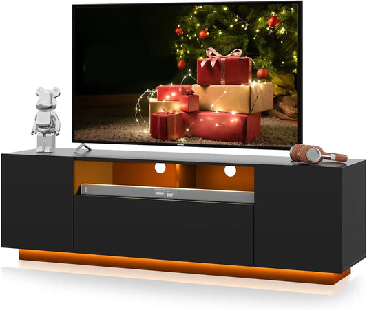 TV Stand for 65 Inch TV, Modern Entertainment Center with LED, 58" TV Console with Storage Cabinet, TV Stands for Living Room,