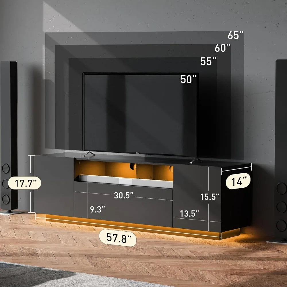 TV Stand for 65 Inch TV, Modern Entertainment Center with LED, 58" TV Console with Storage Cabinet, TV Stands for Living Room,