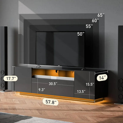 TV Stand for 65 Inch TV, Modern Entertainment Center with LED, 58" TV Console with Storage Cabinet, TV Stands for Living Room,
