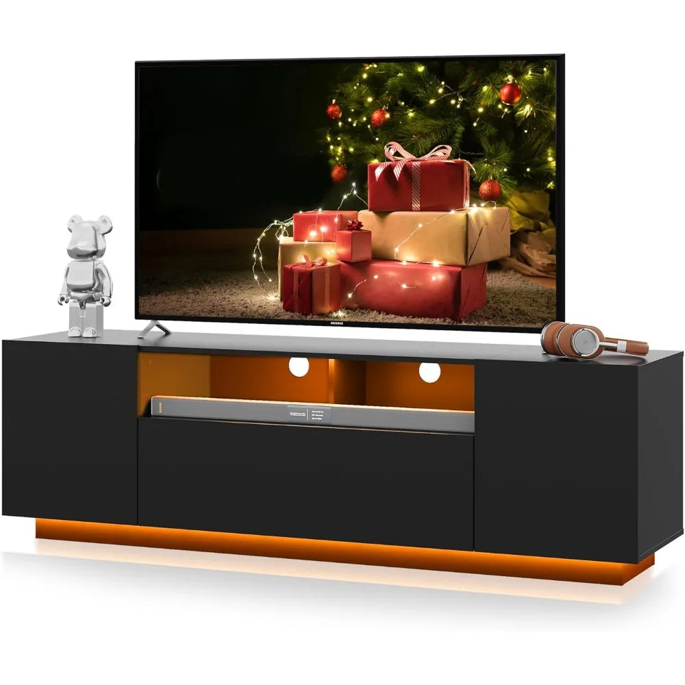 TV Stand for 65 Inch TV, Modern Entertainment Center with LED, 58" TV Console with Storage Cabinet, TV Stands for Living Room,