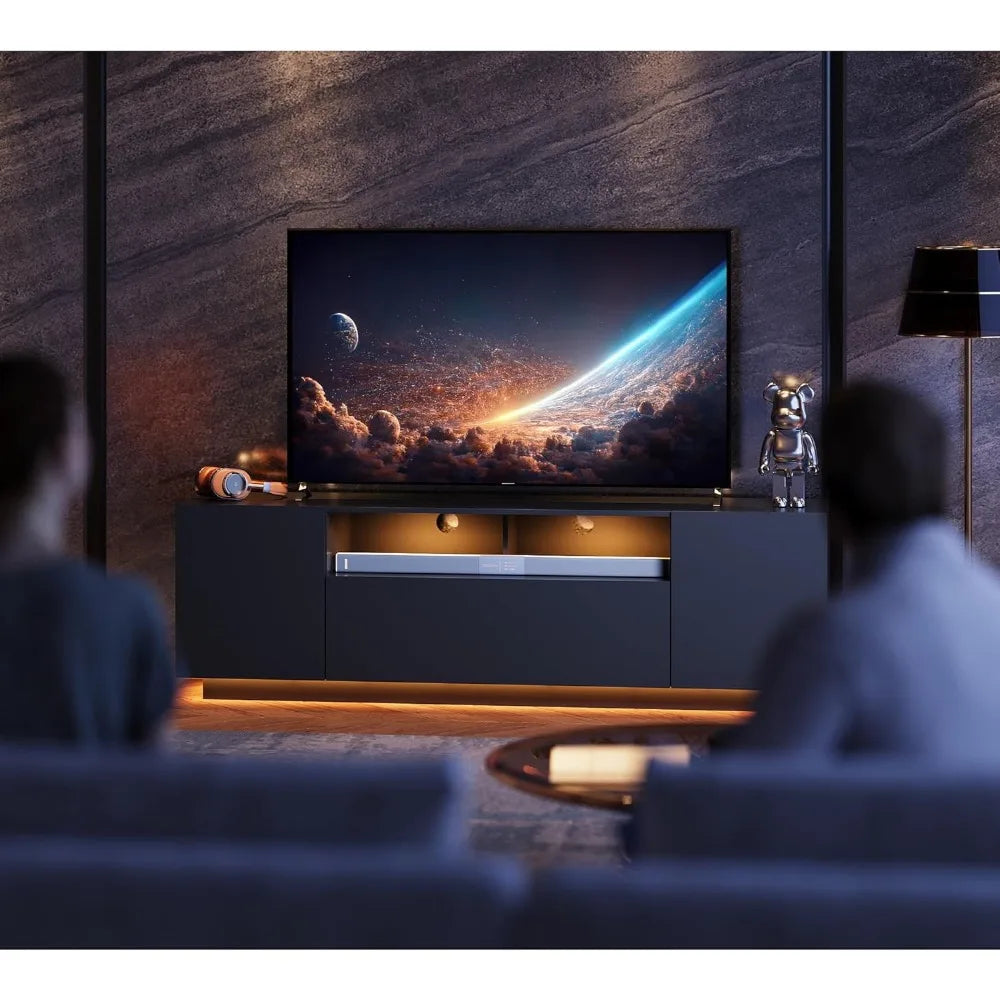 TV Stand for 65 Inch TV, Modern Entertainment Center with LED, 58" TV Console with Storage Cabinet, TV Stands for Living Room,