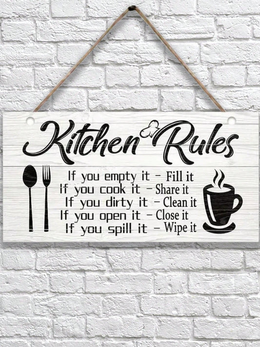 1Pc, Art Kitchen Rules Wooden Plaque, Funny Inspirational Quotes Canvas Print Wall Decor, Room Decor, Scene Decor, Kitchen Decor
