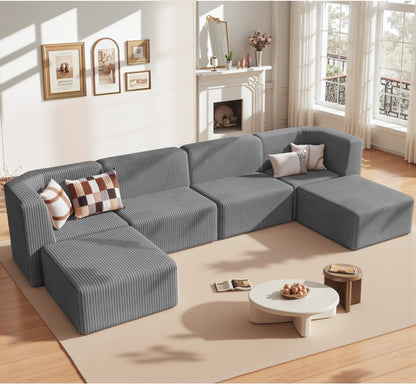 Gaildon Corduroy Sponge Sofa Lounge Chair Fluffy Modern Sleeper Chair with Removable Footrest for Indoor Living Room and Bedroom